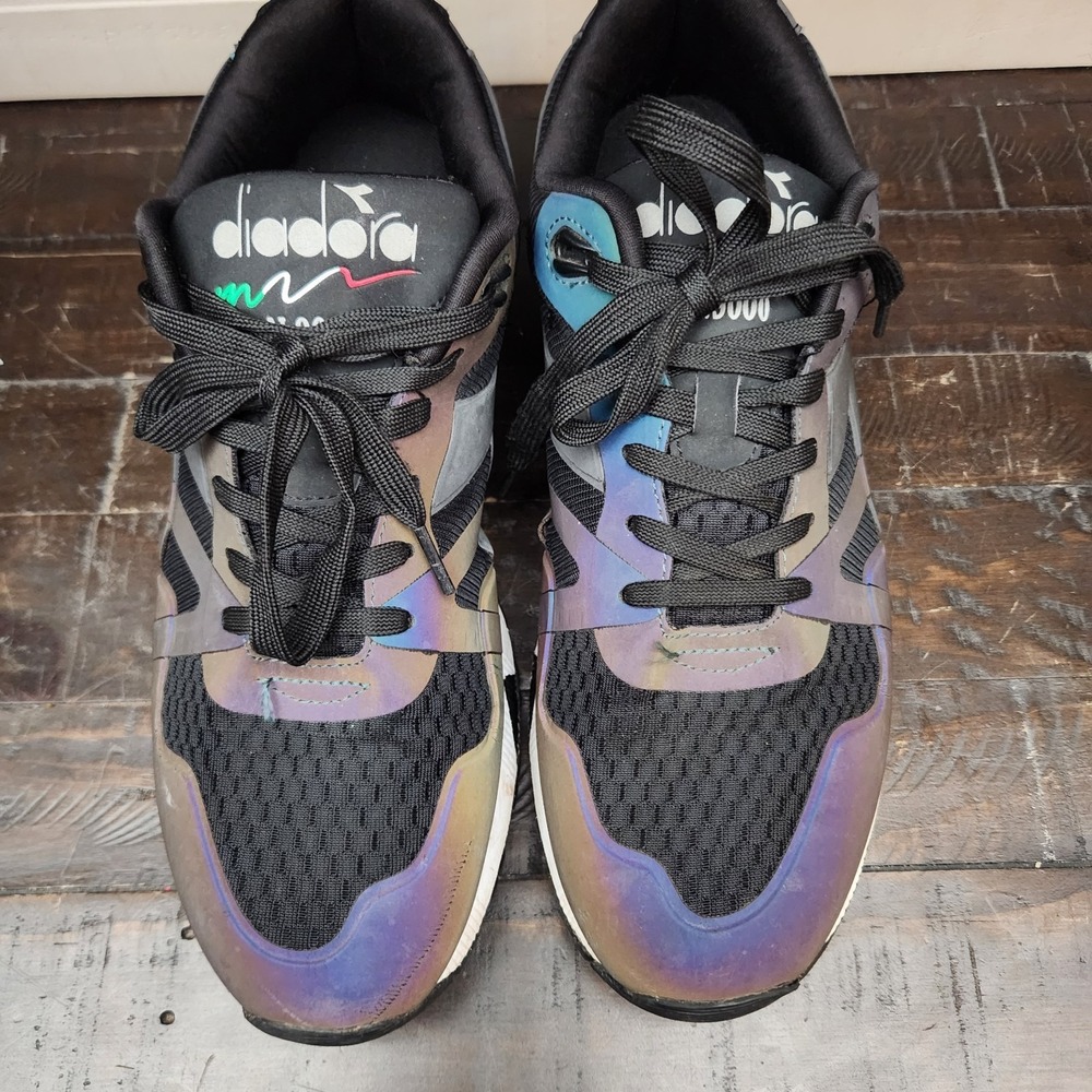 Diadora N9000‎ Mens 11.5 Black Hologram Lace Up Sneaker Shoes